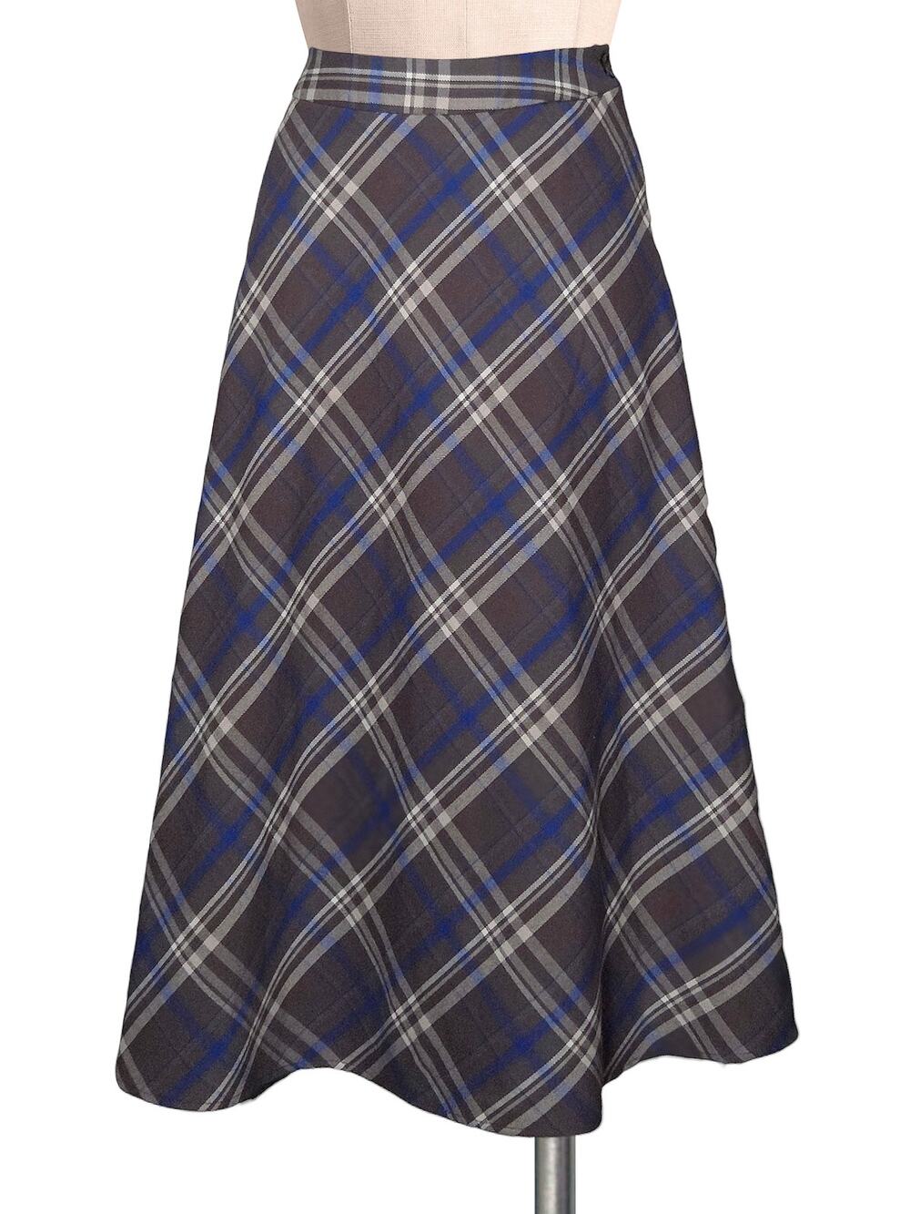 Jones Joneswear New York Gray Blue Plaid Long Midi Circle Hem Skirt 12